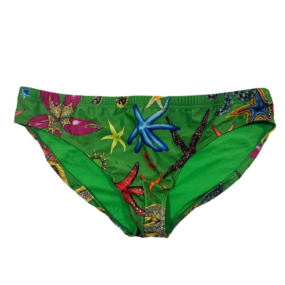 VERSACE Mens Trésor de la Mer Swim Briefs Trunk Green Starfish Size 7 US 2XL